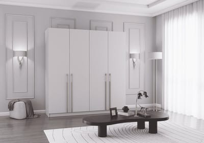 Draaideurkast Glamy 4D - Cashmere, Moderne 4-deurs kledingkast met veel opbergruimte, legplanken – ideaal voor slaapkamer, dressing of jeugd kamer, kast garderobe draaideurkast