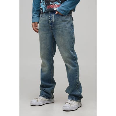 Stonewash Raw Seam Detail Slim Flared Jeans | Size 48