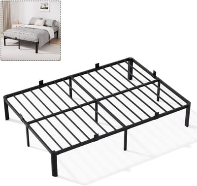 KUTAS Metalen bed tweepersoonsbed - 140x190 cm Bedframe - incl. bedbodem en Lattenbodem - Extra Stevig & Krasvrij - Minimalistisch - Grote Opbergruimte - IJzeren Bed - Voor 2 personen - Eenvoudig te Monteren - Zwart