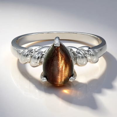 Cavill - Zilveren ring met rode tijgeroog 1,31 ct - 925 Sterling zilver - Peervormige cabochon 9x6 mm - Elegante handgemaakte damesring maat 17