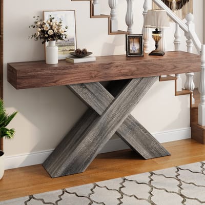 STILVORA Consoletafel - Smal Design Met X-Vormige Steun - Voor Hal En Woonkamer - Spaanplaat - 140x30x80 Cm - Walnoot
