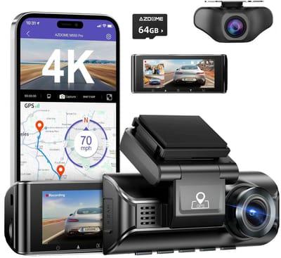 AZDome M770 Pro 2CH 4K Wifi Gps dashcam voor auto - 4K + FullHD resolutie - Night vision - Parkeerbeveiliging - 64gb Micro SD kaart - 3,0 inch LCD scherm - 170 + 140 graden kijkhoek - Nachtzicht