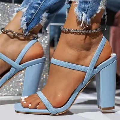 Nouvelles chaussures pour femmes, sandales à enfiler pour femmes, sandales habillées à bout ouvert pour femmes, sandales à talons solides de haute qualité, grande taille 43 bleu ciel