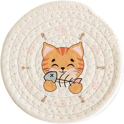 Japanse Stijl Ins Gevlochten Isolatie Tafelmatten Onderzetters Creatieve Leuke Cartoon Kitten Onderzetter Kommat Katoenen Touw Placemat 18cm