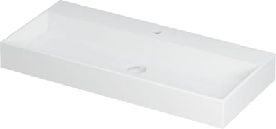 INK® United wastafel porselein met 1 kraangat, inclusief porseleinen click plug en verborgen overloop systeem 100x45x11cm, mat wit