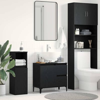 vidaXL - Badkamerkast - Zwart - Eiken - 65 - x - 33 - x - 60 - cm - Bewerkt - hout