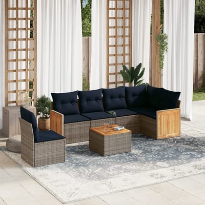 vidaXL - 7-delige - tuinbankset - met - kussens, - grijs - polyrotan