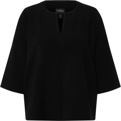 Ulla Popken - Dames - Tuniek acetaat tuniekhals stolpplooi 3/4-mouw - Zwart - Maat 58+