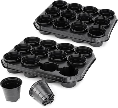 Garronda Kweekset Kweekpotten met schotel - Kamerplanten – Zwart (2 stuks) – GD-VE-Greenhouse