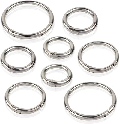 Dailygoods- Ronde Karabijnring - 8 Stuks - Zinklegering - 25/30/40/60 mm - Veersluiting - Geschikt voor Sleutelhanger/Draagtassen - Haak