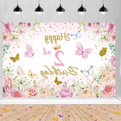 Verjaardag Banner - 2e Verjaardag Decoratie - Feestversiering Meisjes - Elegant Bloemen Design - 150 x 90 cm - Roze