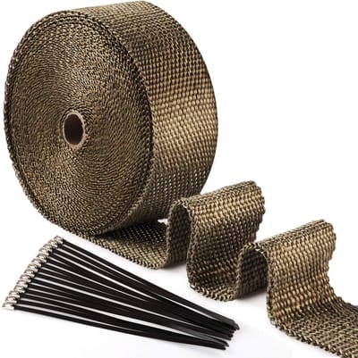 Isolatietape in titanium magma,15 m x 50 mm+ 15 zwarte roestvrijstalen kabelbinders voor spruitstuk, uitlaatpijp motorfiets, thermische isolatietape
