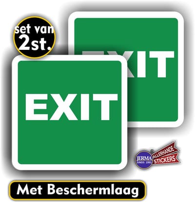 Jerma - EXIT - Sticker - Set 2 st. - 14 x 14 cm - Krasbestendig - Zelfklevend - Weerbestendig Vinyl