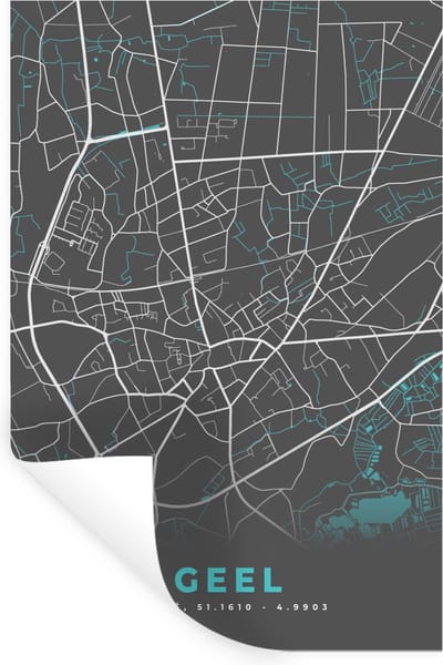 Muurstickers - Sticker Folie - Kaart – Plattegrond – Stadskaart – Geel – België - Grijs - 20x30 cm - Plakfolie - Muurstickers Kinderkamer - Zelfklevend Behang - Zelfklevend behangpapier - Stickerfolie