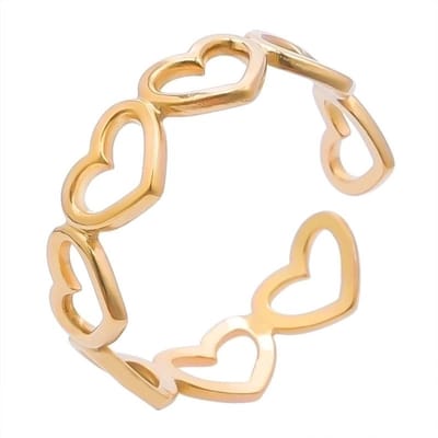 Aramat Jewels | Ringen | Open Ring RVS Hartjes Schakel (Multicolor, Zilver- of Goudkleur) | Goudkleur | |6mm | Staal | Volwassenen | Verkleurd niet