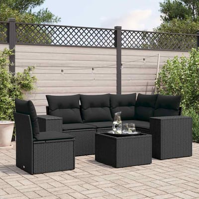 vidaXL - 6-delige - Loungeset - met - kussens - poly - rattan - zwart
