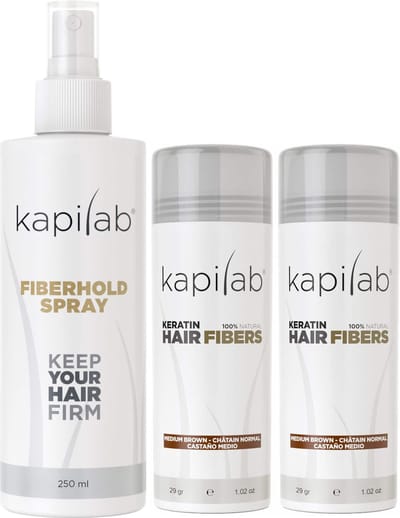 Kapilab Hair Fibers Voordeelset 58 gram - Middenbruin - Natuurlijke haarvezels verbergen haaruitval - Direct voller haar