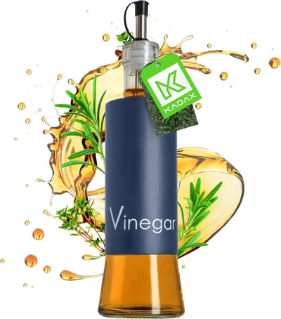 Kadax Dispenser voor vloeibare specerijen, glazen fles met stalen elementen, glazen dispenser voor olie, azijn, vinaigrette, oliereservoir, olijfoliedispenser (vinaigrette, donkerblauw)