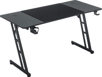 NAIZY 120x60cm Vrijstaand bureau Gamer Computertafel Ergonomische Gamingtafel Kantoortafels met draadgat, bekerhouder en hoofdtelefoonaansluiting, pc-gamingtafel zonder LED