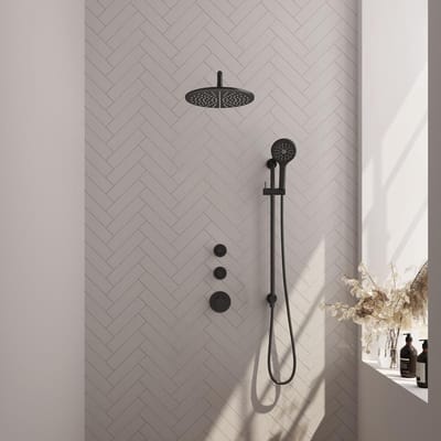 Brauer Black Edition Thermostatische Regendoucheset Inbouw - Hoofddouche 30 cm - Gebogen Wandarm - Handdouche 3 Standen - Doucheslang - Geintegreerde Glijstang - Mat Zwart