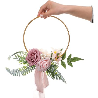 1 STuks Voordeur Gouden Hoepel Boeket Bruiloft Gesimuleerd Bloemen Hoepel Krans Kunstmatige Roos Bruidsmeisje Bruid Bruidsdouche Feest