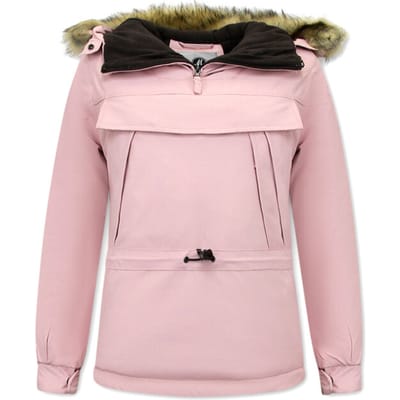 Dames Anorak Winterjas met Bontkraag - Pink