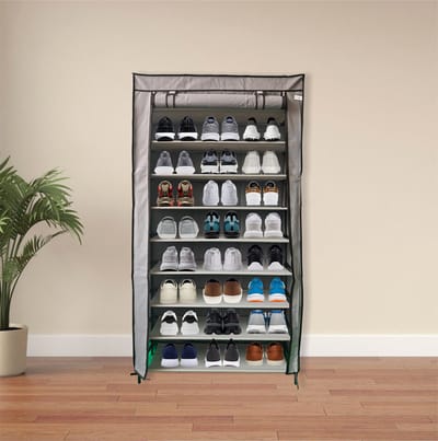 Lendo Online - Opvouwbare Schoenenkast 9 vakken - Schoenenrek - Kledingkast - Opbergkast - Campingkast - Kampeerkast - 90x28x163cm - Grijs