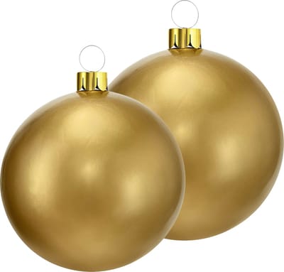 Opblaasbare decoratie kerstballen - mega groot - 2x st - 45 en 65 cm - goud