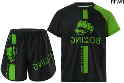 RFWR® Boksshorts en T-shirt Set voor Vechtsporten - Muay Thai, MMA, Kickboksen, Leeftijd 5-16 Jaar