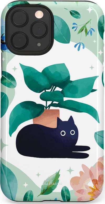 Casetastic hoesje geschikt voor Apple iPhone 11 Pro - Dubbellaagse bescherming - Plantenkat - Fashion Case - Lichtgrijs Turquoise Wit Mintgroen