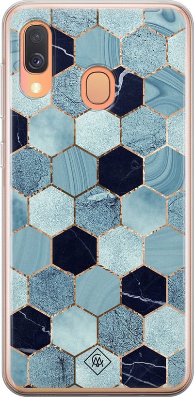 Casimoda® hoesje - Geschikt voor Samsung A40 - Blue Cubes - Backcover - Siliconen/TPU - Blauw