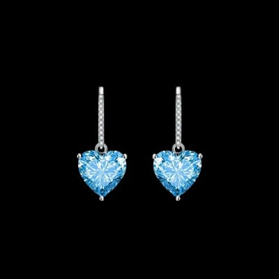 Victoria Valenza 925 Sterling Zilveren Hart Oorbellen met Blauwe Zirkonia Stenen - Oorhangers - 925 sterling zilver - Zilverkleurig - Hart oorbellen - Zirkonia