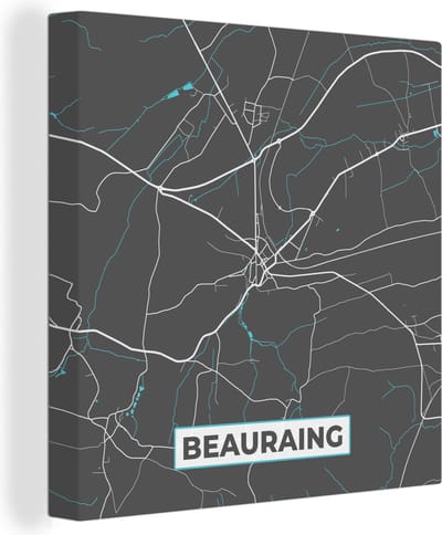 Canvas Schilderij België – Beauraing – Stadskaart – Kaart – Blauw – Plattegrond - 20x20 cm - Wanddecoratie