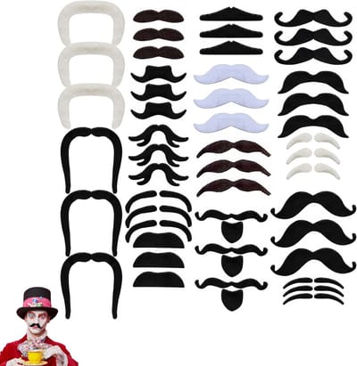 48 Stuks Zelfklevende Neppetjes voor Feestjes, Multikleurige en Grappige Snorren voor Verkleedpartijen, Verjaardagen en Optredens