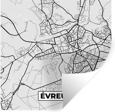 Muurstickers - Sticker Folie - Kaart – Stadskaart – Frankrijk - Évreux - Plattegrond - 100x100 cm - Plakfolie - Muurstickers Kinderkamer - Zelfklevend Behang XXL - Zelfklevend behangpapier - Stickerfolie