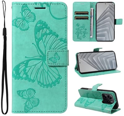 Coverup Hoesje - Geschikt voor Xiaomi Redmi Note 14 4G Hoesje - Coverup Vlinders Book Case - Mintgroen