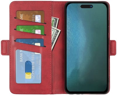 PU Lederen Wallet Case Hoesje geschikt voor iPhone 16 Pro - rood- Magnetische sluiting - Luxe Hoes - Scherm dekkend - Pasjeshouder - Contant geld - Cash - Pasjes
