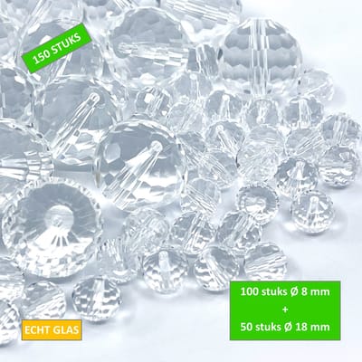 TQ4U Glaskralen - Helder - Facetgeslepen - Ø 8 mm (100 stuks) + Ø 18 mm (50 stuks)