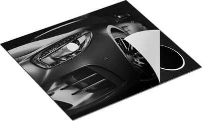 Chefcare Inductie Beschermer Moderne Auto van Dichtbij - Zwart Wit - 60x50 cm - Afdekplaat Inductie - Kookplaat Beschermer - Inductie Mat