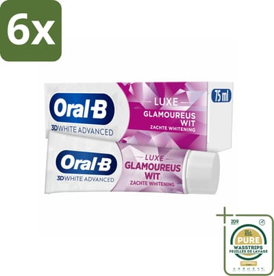 Oral-B - 3D White Advanced – Tandpasta – Luxe – Glamorous White – 75 ml - Voordeelverpakking - 6 stuks - Glimlach - Verkleuring