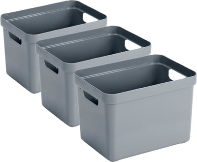 Sunware Opbergbox Sigma - 3x - kunststof - blauw/grijs - 18 liter - Opbergbakken/opbergers - 35 x 25 x 25 cm