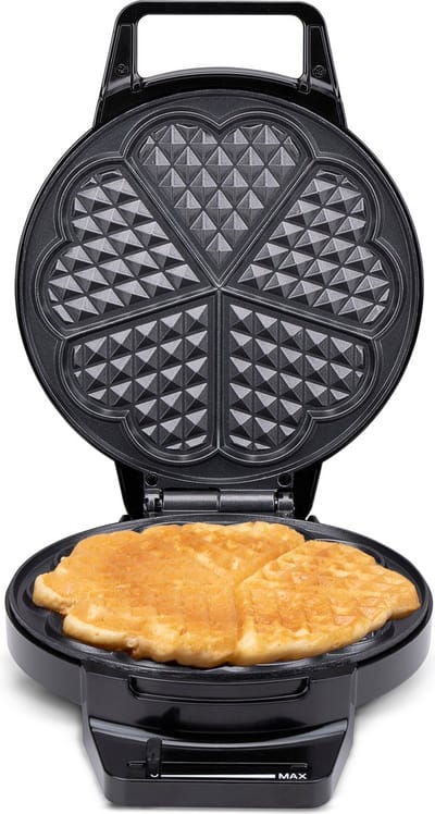 alpina Wafelmaker Hartvorm - Wafelijzer Hartvorm - Wafelmaker voor Hartwafels - Belgisch Wafelijzer 1000W - Zwart