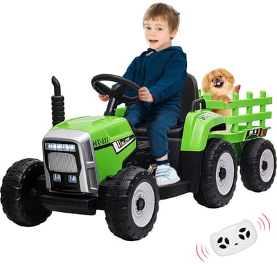 HOERFURIY-Elektrische kinderauto-Elektrische tractor voor kinderen, 12V elektrisch voertuig met 6 banden, 2,4G afstandsbediening, 3-8 km/u voor kinderen vanaf 3 jaar, GROEN