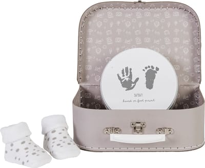 BAMBAM Cadeaukoffertje Time to Remember Grijs - Gipsblik, Sokjes Wit - Baby cadeau