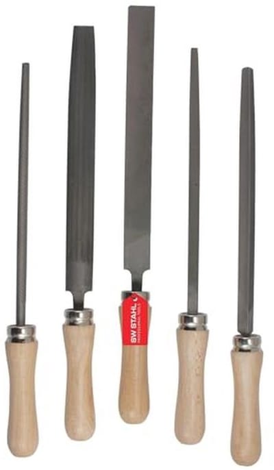 5-delige werkplaatsvijlset voor metaal - 300 mm vijlen met houten handvat