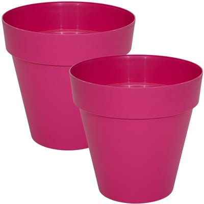 Mega Collections Plantenpot / bloempot - 2x - kunststof - fuchsia roze - binnen/buiten - D39 x H35 cm