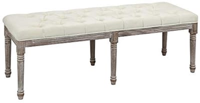 Gestoffeerde vintage bank met knopen - Fluweelachtige touch en rubberhout, Beige 142 x 47 x 51 cm