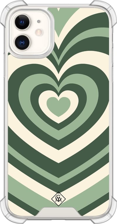 Casimoda® hoesje - Geschikt voor iPhone 11 - Groen Hart Swirl - Shockproof case - Extra sterk - Siliconen/TPU - Groen, Transparant