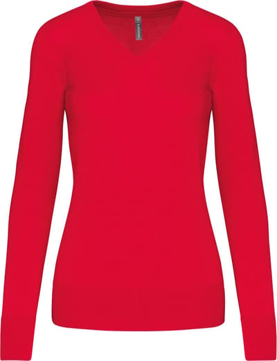Pullover/Cardigan Dames XS Kariban V-hals Lange mouw Red 50% Katoen, 50% Acryl