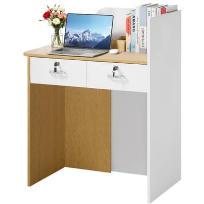 VEVOR Receptiebalie 80 cm lang, rechthoekige receptiebalie met LED-verlichting, 2 lades en stopcontacten, receptiebalie voor kassier, lobby, schoonheidssalon, kantoor, hotel, verkoopbalie, spaanplaat